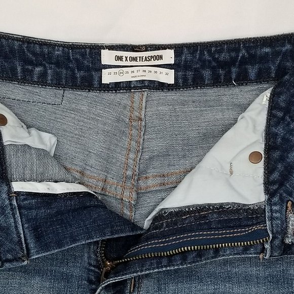 ONE x One Teaspoon Denim Shorts Womens Harlets High Rise Twisted Cuff Hem Sz 24 - Picture 5 of 13